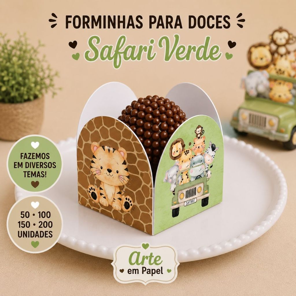 Forminhas Para Doces Personalizadas 4 Pétalas SAFARI Envio 24H Festa Aniversário Brigadeiro