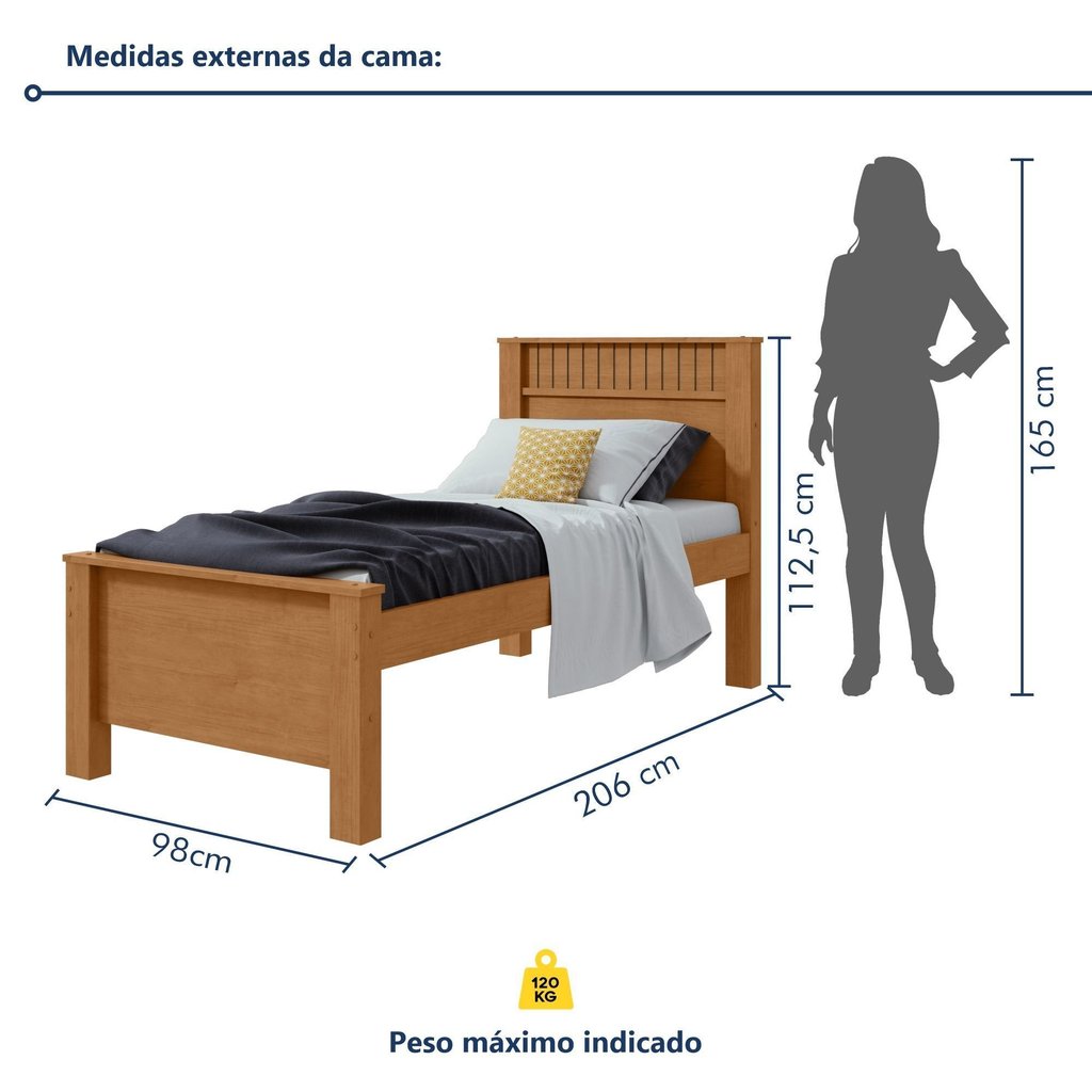Cama de Solteiro com Detalhe Ripado Athenas Madeira Amêndoa Clean Amêndoa Clean