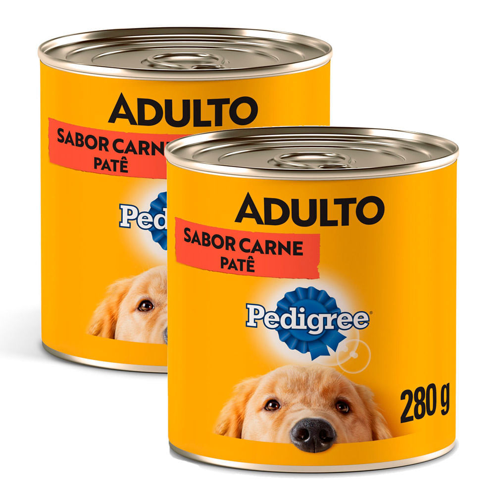 Kit 2 Ração para Cães Pedigree Adultos Lata Sabor Carne 280g