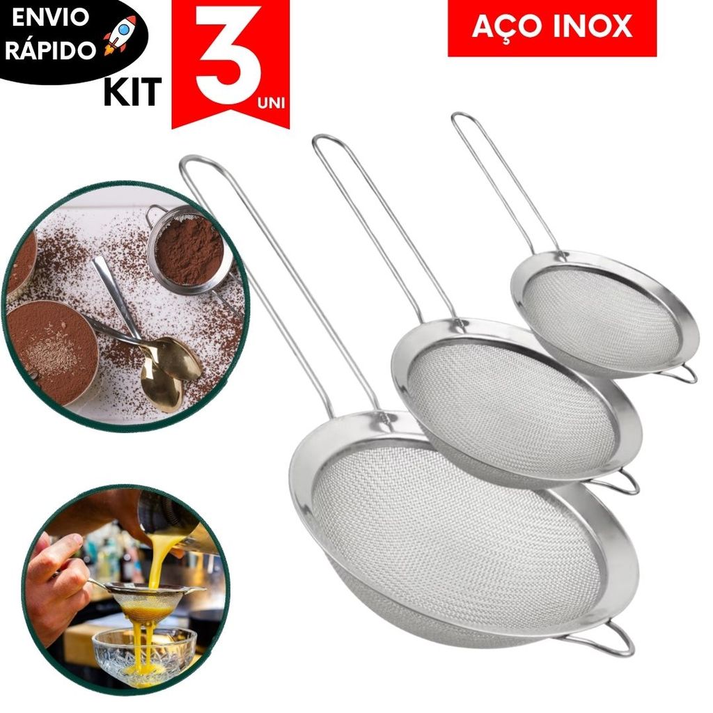 Coador Peneiras Inox Linha Premium Sofisticação Utensílios de Cozinha Preparador de Suco Utilidades Domestica