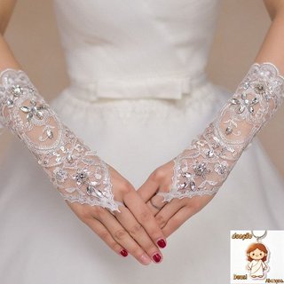 Noiva Vestido De Luvas Sem Dedos Rhinestone Curtas Renda