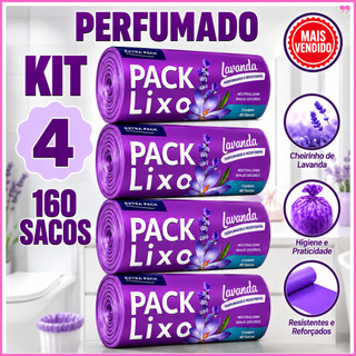 Kit 4 Sacos de Lixo Perfumados Lavanda | 160 Sacos | Pia e Banheiro | 34x38cm | Neutraliza Odores