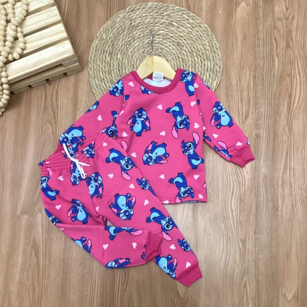Conjunto Blusa de Frio+ Calça 2-10 Moletom Flanelado Meninas Personagem Minnie Stitch Hello kity