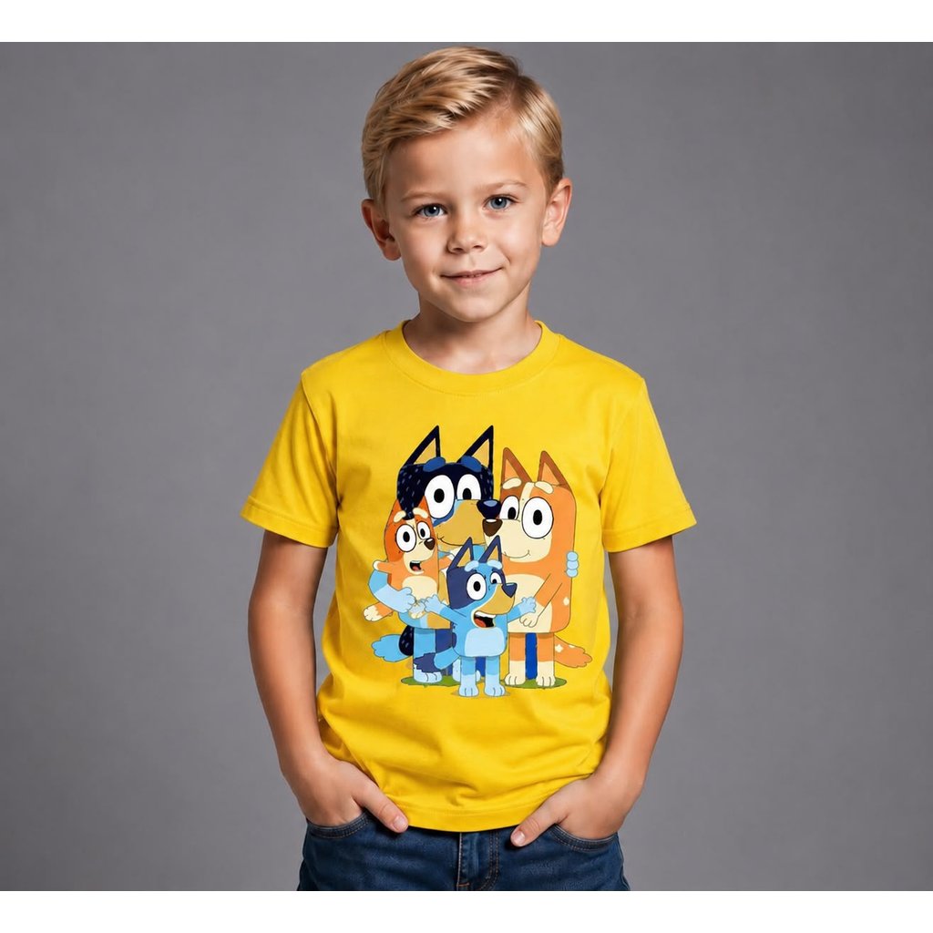 Camiseta Infantil Bluey e Bingo Desenho Animado Infantil Estampa de Qualidade Roupa Casual Moda Kids Presente Crianças