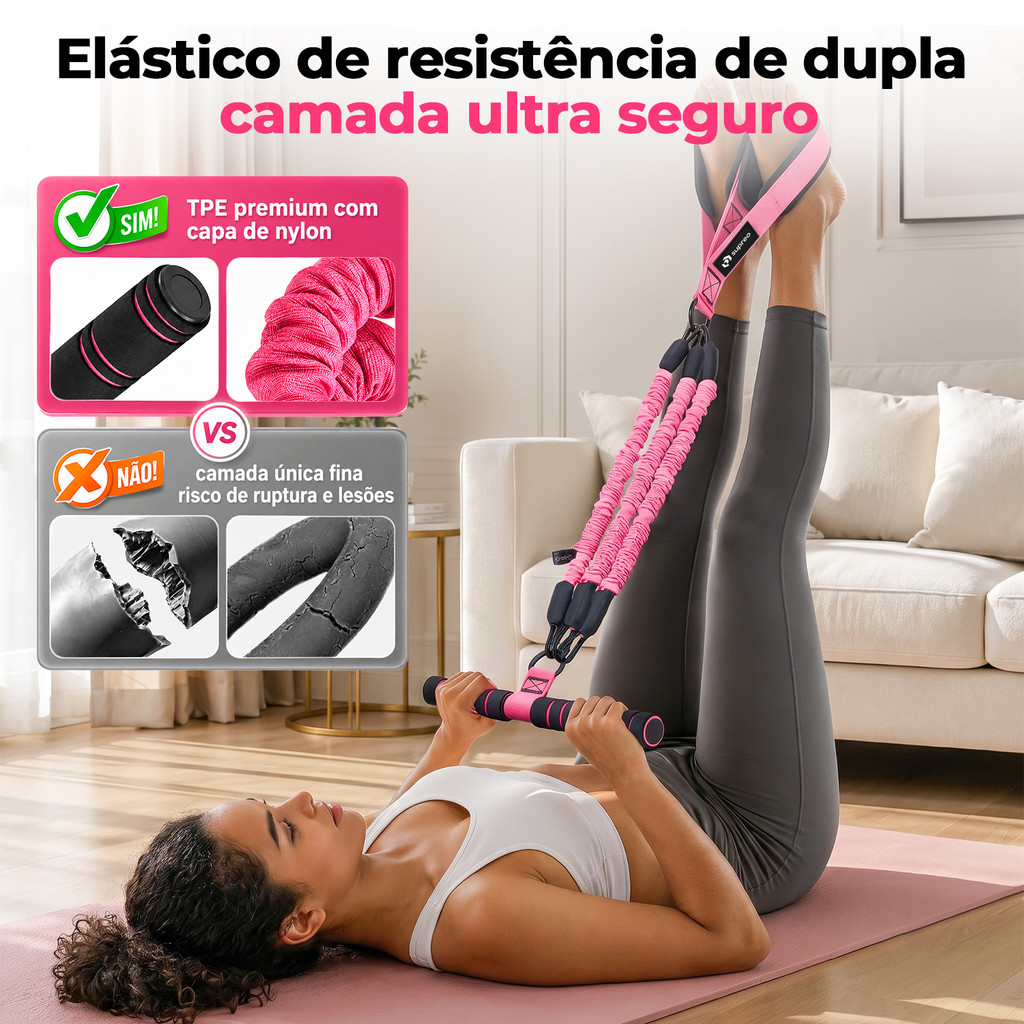 Elástico Extensor Com Pedal 3 Níveis Regulável Fisioterapia Pilates Treino Funcional Fortalecimento