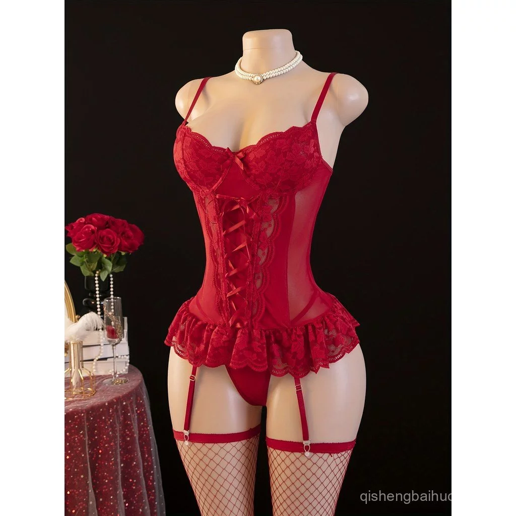 Lingerie sensual de grande sucesso, body de renda transparente com alças e laço, conjunto de camisola puro desejo para e — imagem 1
