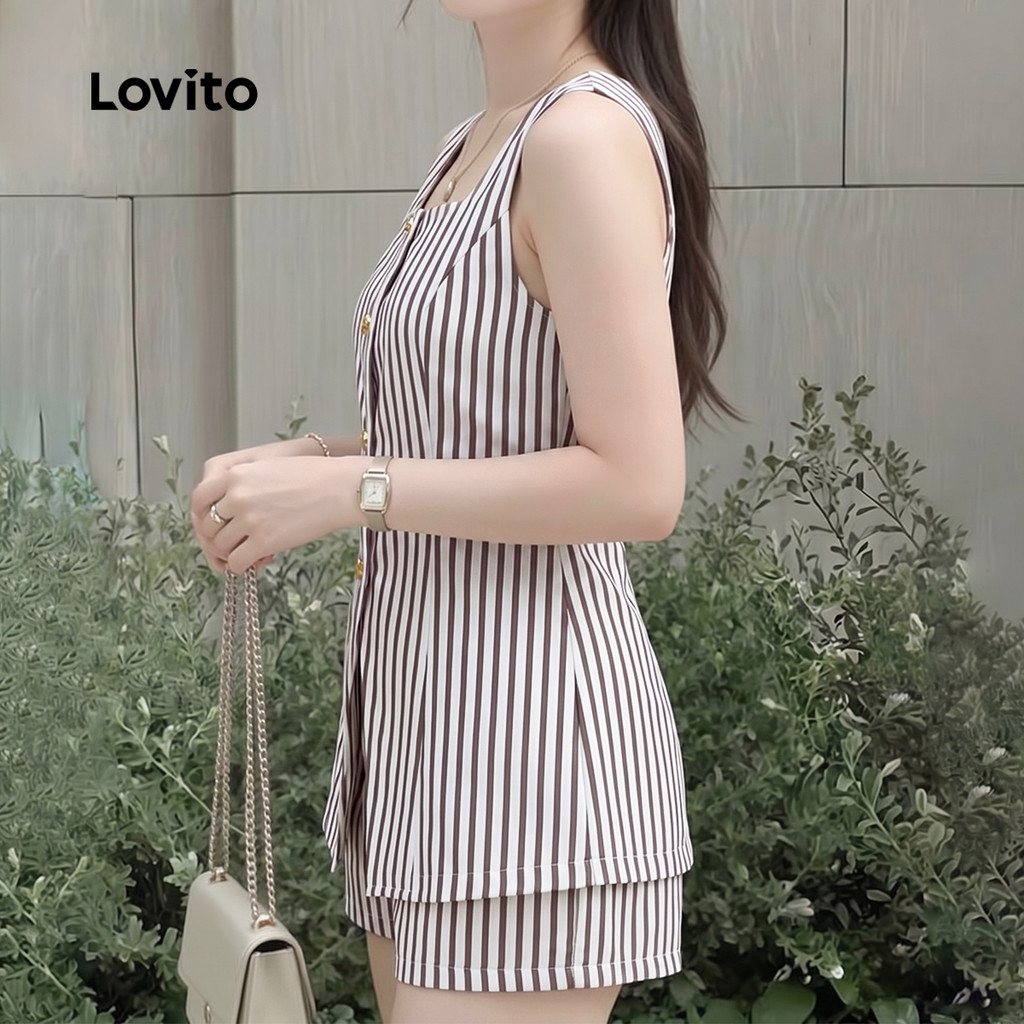 Lovito Casual Tops ou Bottoms com Botão Marrom de Primavera/verão para Mulheres SHB198P1D239 · foto 2
