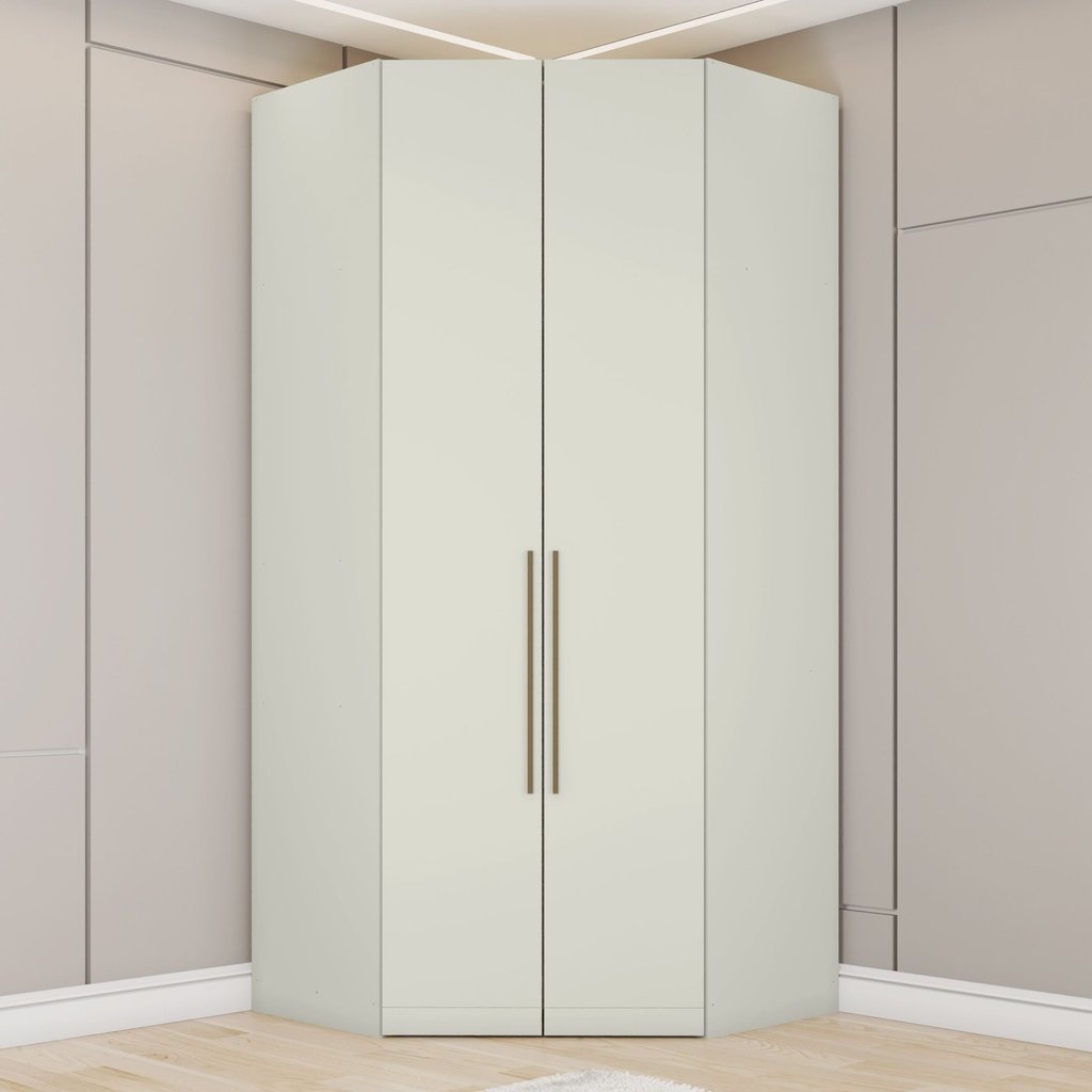 Guarda Roupa Canto Closet Modulado 2 Portas 3 Gavetas LED Predileto Branco/Areia HP Areia HP