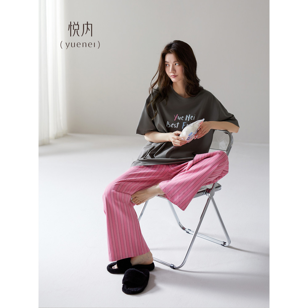 Yue pijamas internos femininos verão calças de manga curta puro algodão Homewear estilo verão estilo fino pode sair para