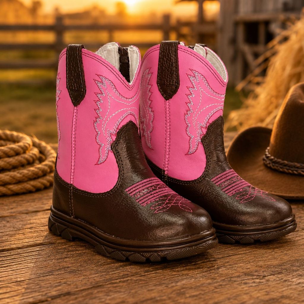 Bota Country Infantil Menina Cano Médio Rosa Unissex Texana Confortável Antiderrapante Rodeio Festa Junina Casual