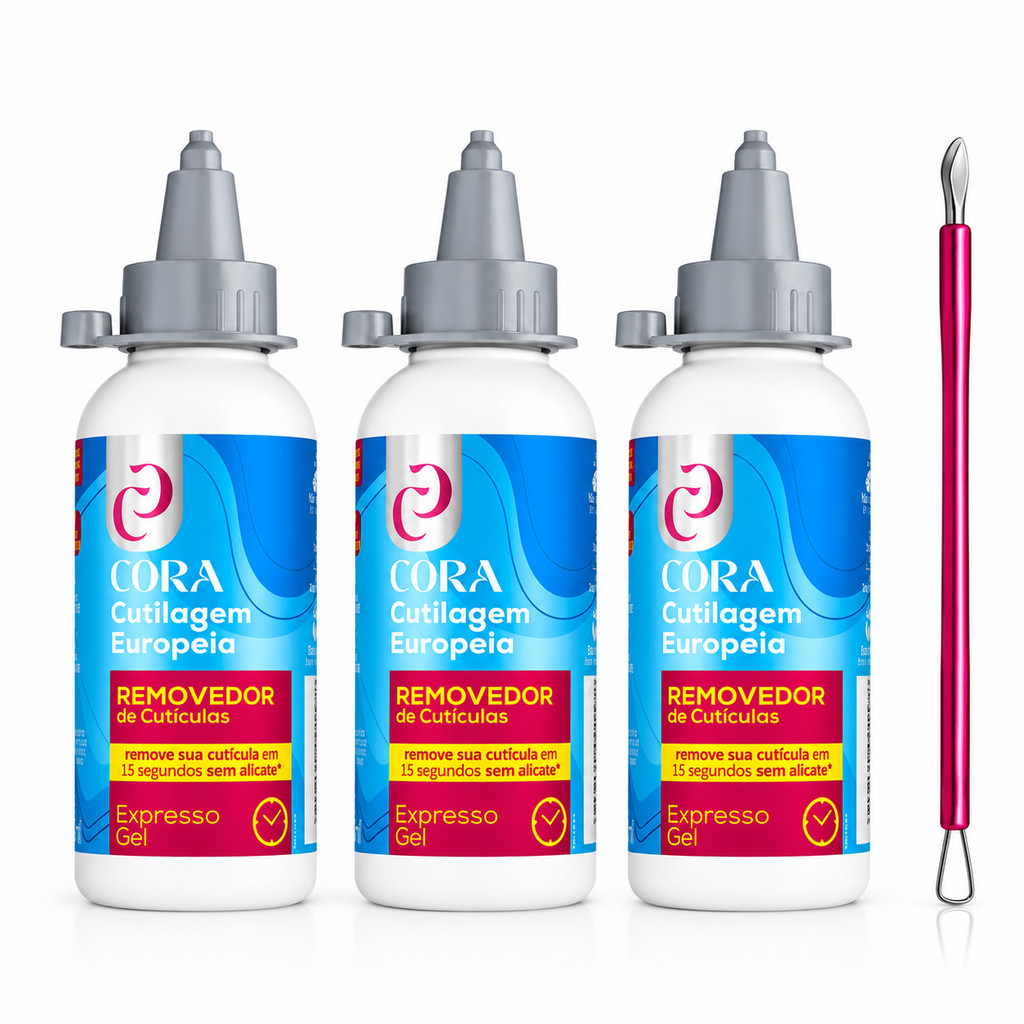 kit 3 Removedor Cuticulas Cora + Espátula Ponta Dupla 