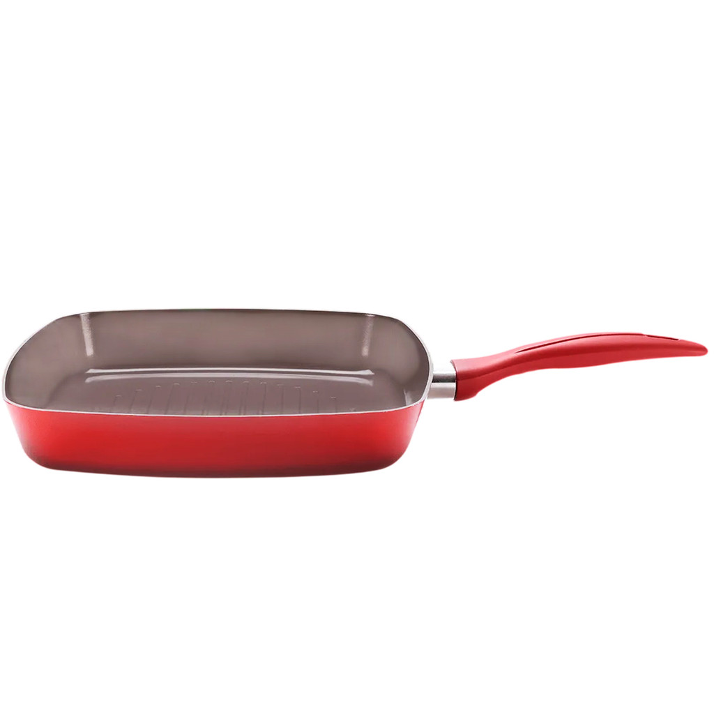 Frigideira Bistequeira Grill Brinox Ceramic Life Easy 24cm 1,35l Vermelha Revestimento Cerâmico