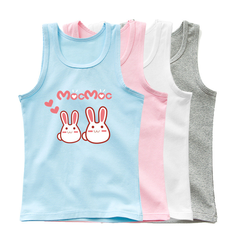 Meninas Algodão Regata Dos Desenhos Animados Coelho Impressão Sem Mangas Singlet Crianças Verão Casual Camiseta
