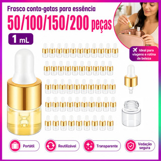 Kit Mini Conta-Gotas de Vidro 1mL Dourado 50/100/150/200 Peças para Rotina, Viagem, Oficina e Cuidados Diários