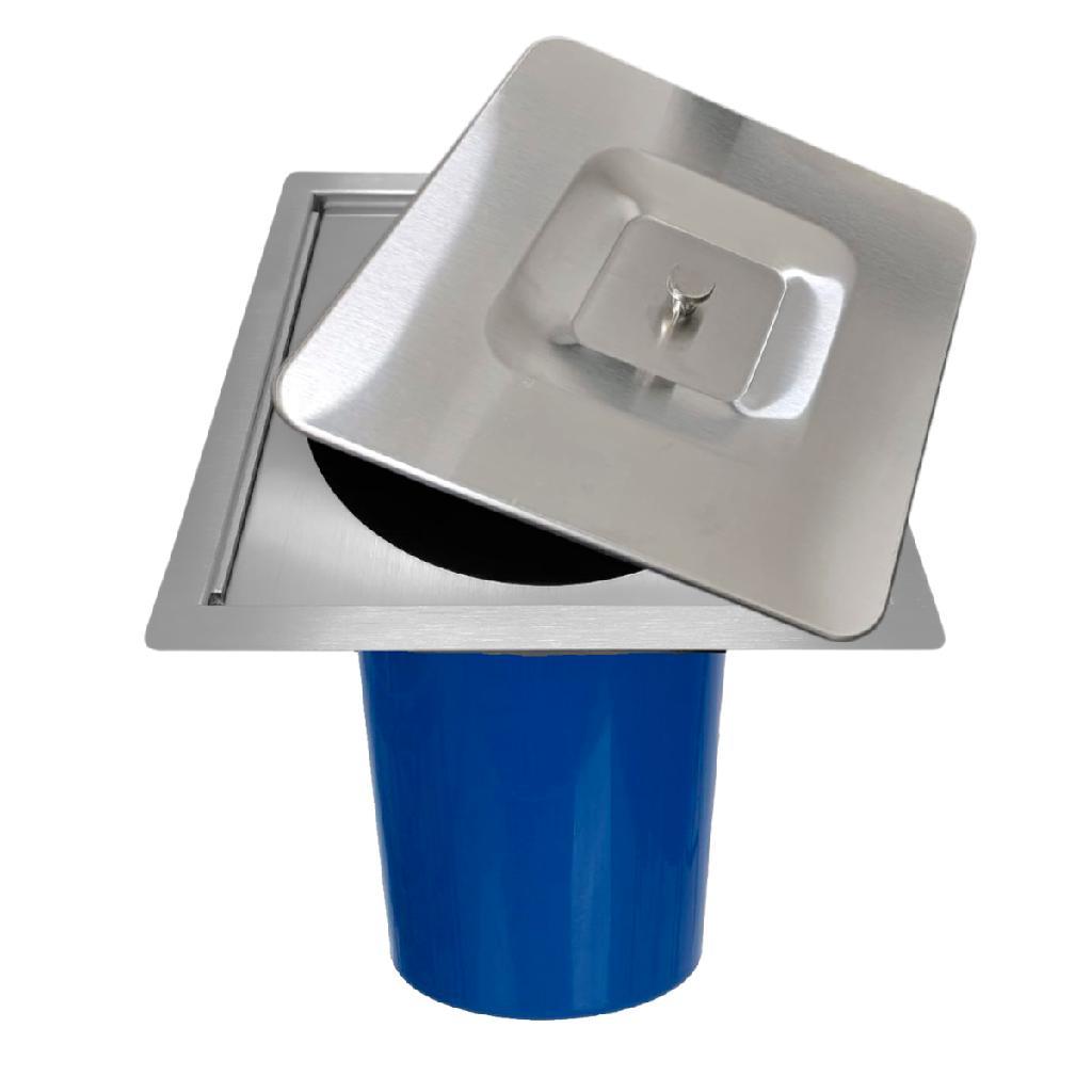 LIXEIRA EMBUTIR QUADRADA PIA BANCADA AÇO INOX ESCOVADO 8LTS