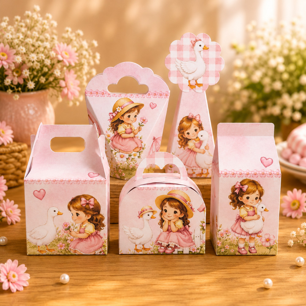Caixinhas A MENINA E O GANSO / PATINHO - Caixinhas para decoração e lembrancinha de aniversário