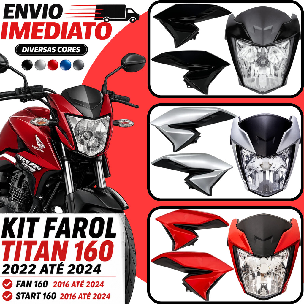 Kit Frente Farol E Aba Do Tanque Carenagem Honda Cg Titan Fan 160 2016 Até 2024 Diversas Cores