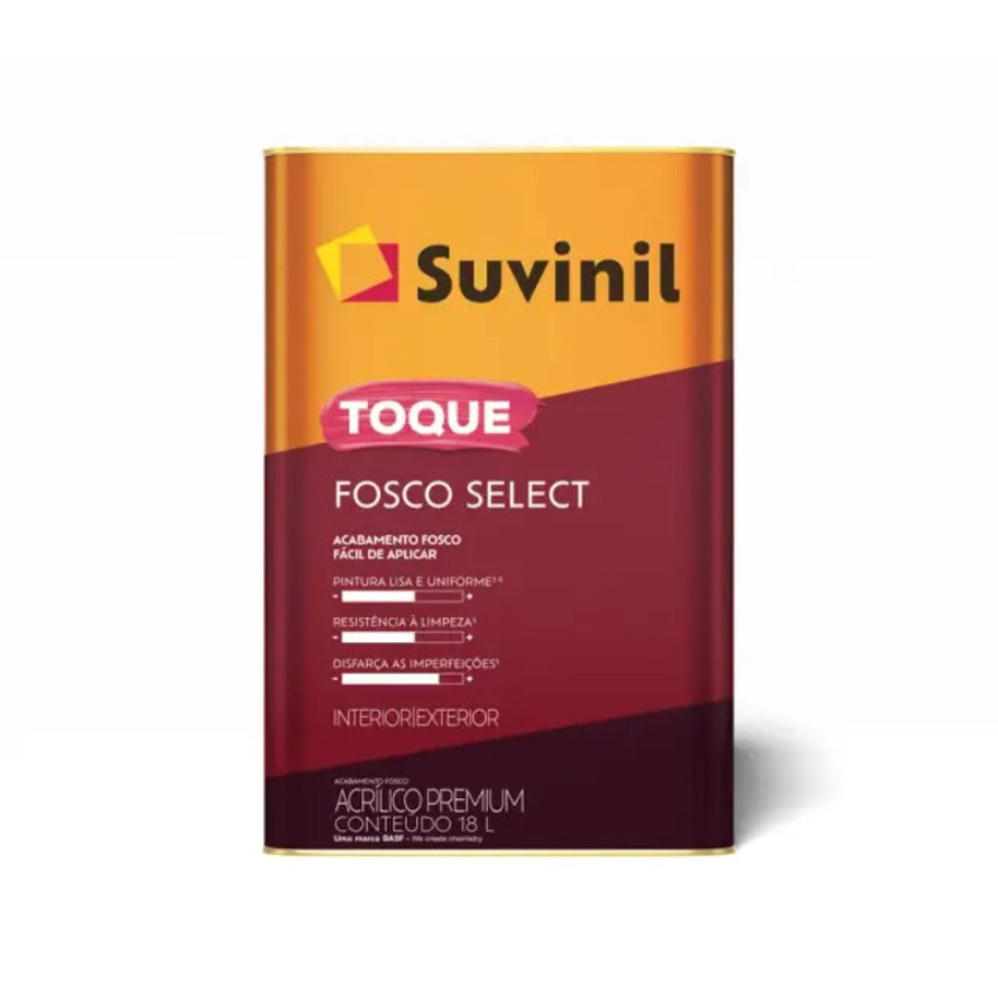 Tinta Toque Fosco Suvinil 18L Acrílica Premium Acabamento Fosco Lavável Alta Cobertura 130m²