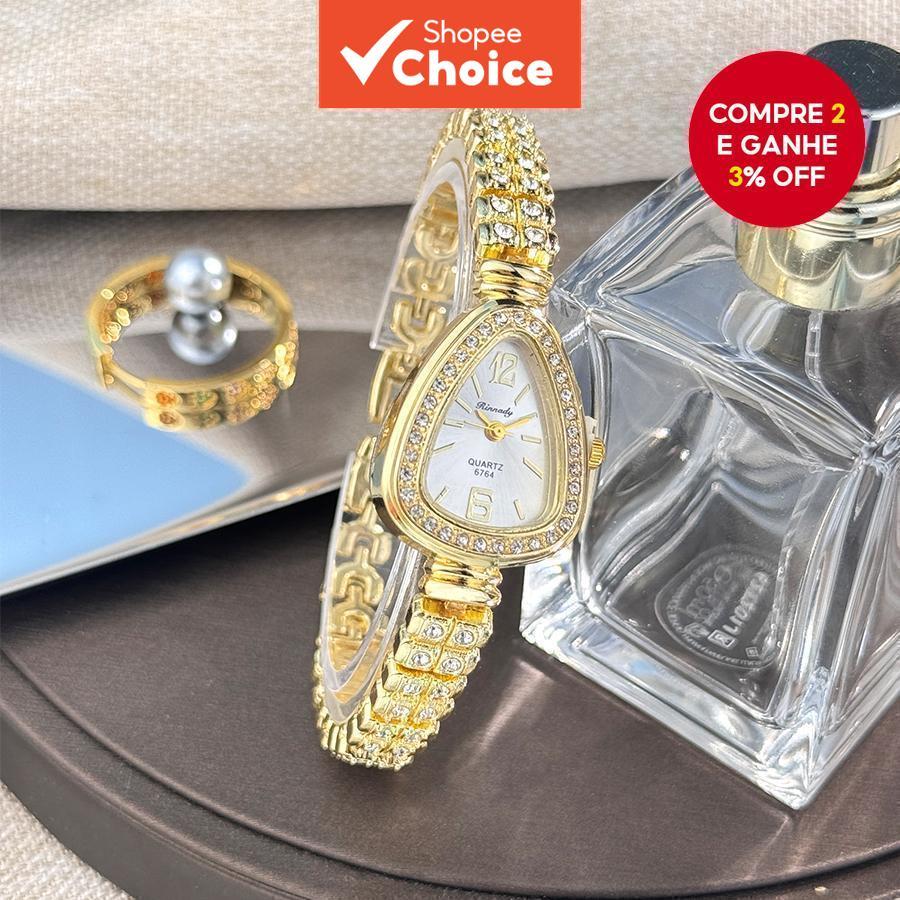Feminino Luxo Simulado Zircão Incrustado Cobra Liga Caso Relógio De Quartzo Com Listra Sol Pulseira Fina Acessório Elega