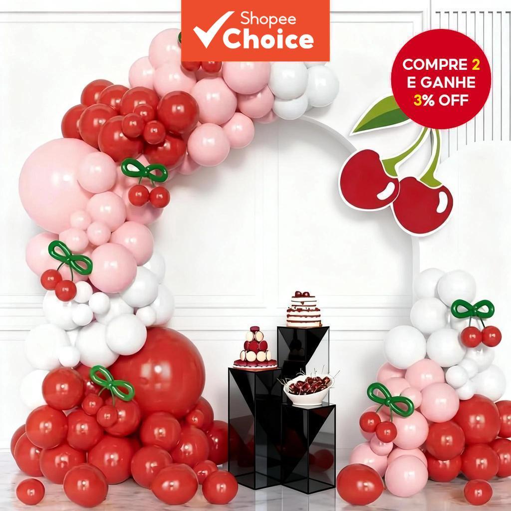 Kit De Arco De Guirlanda De Balão De Cereja 151 Peças-Látex Vermelho Branco Para Feliz Aniversário , Chá De Panela , Cas
