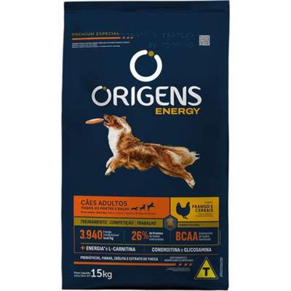Ração Seca Origens Energy Frango e Cereais para Cães Adultos - 15Kg