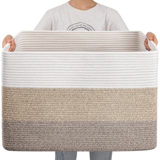 Cesto para Cobertores Extra Grande OIAHOMY 108L, 25 x 16 x 16 polegadas (108 litros), Cesto de Armazenamento Retangular 