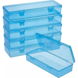 Conjunto de 6 Caixas de Armazenamento de Plástico Azul com Tampas Articuladas, 6x2,6x1,2 Polegadas, Organizador Retangul