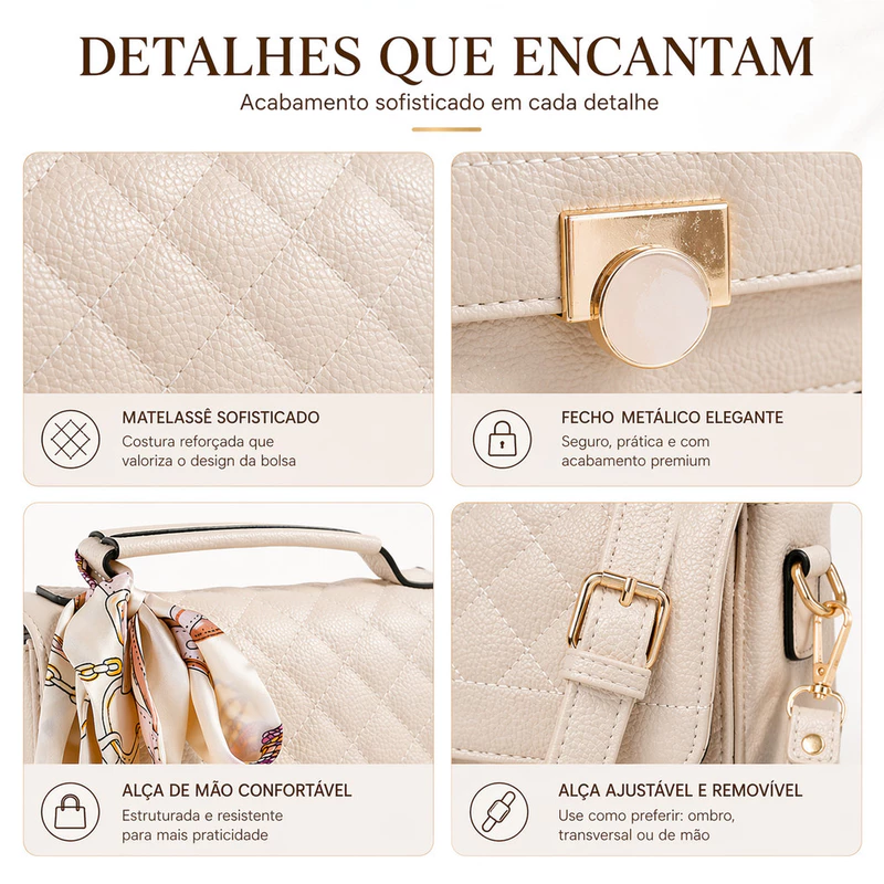 Bolsa Feminina Transversal Média Estruturada com Lenço e Alça Tiracolo — foto 3