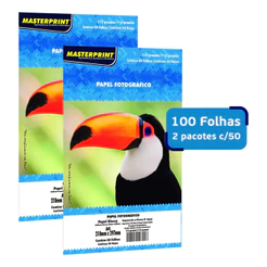 100 Folhas De Papel Fotográfico Glossy A4 115g Masterprint Branco