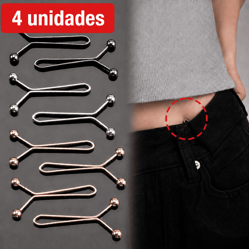 Grampo Ajustador de Cintura Kit 4 Aperta Calça Short Saia Redutor Cós Sem Costura Regulável Cós
