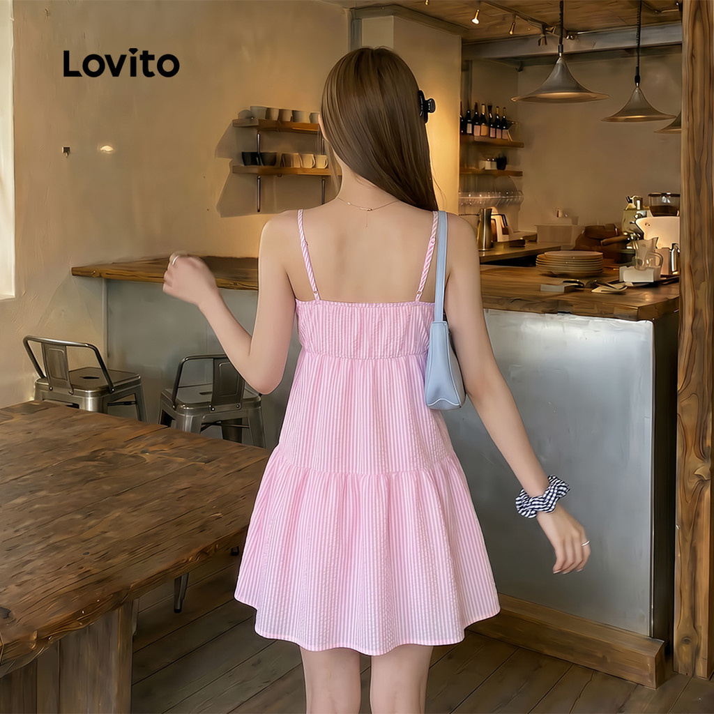 Lovito Listrada Casual Vestido Rosa Clássico Versátil Dia Primavera/verão Usar No Trabalho Para Mulheres L151AD048 · foto 2