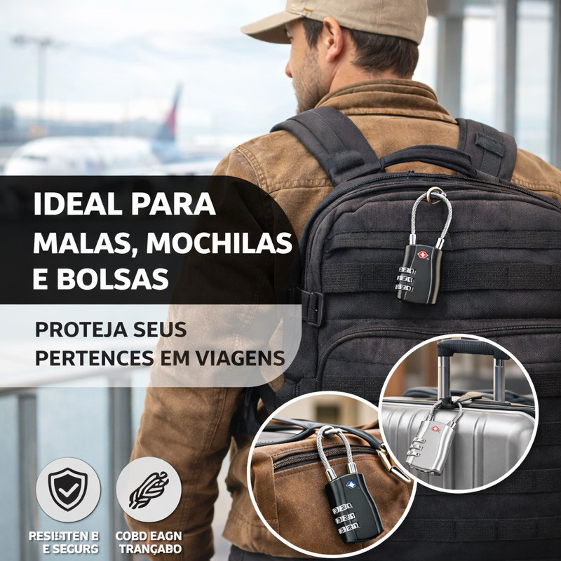Cadeado Senha Cabo Aço Mala Viagem Anti-Furto Bagagem Academia
