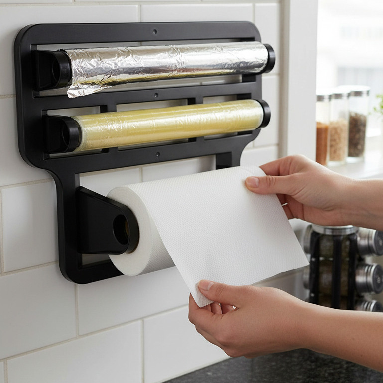 Suporte Triplo Porta Papel Toalha Aluminio Rolos Para Cozinha 4 em 1