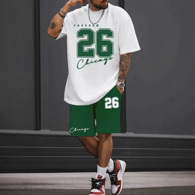 Conjunto Masculino 3D No. 26, Camiseta de Verão Estampada, Moda Esportiva de Manga Curta, Nova Camisa, Conjunto de Duas 
