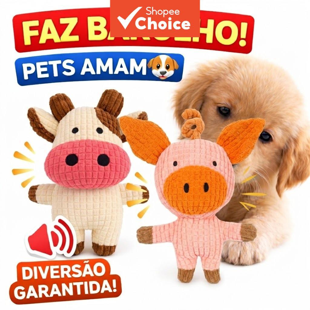 Brinquedos de pelúcia de vaca e porco que fazem sons - brinquedos para aliviar o estresse de animais de estimação