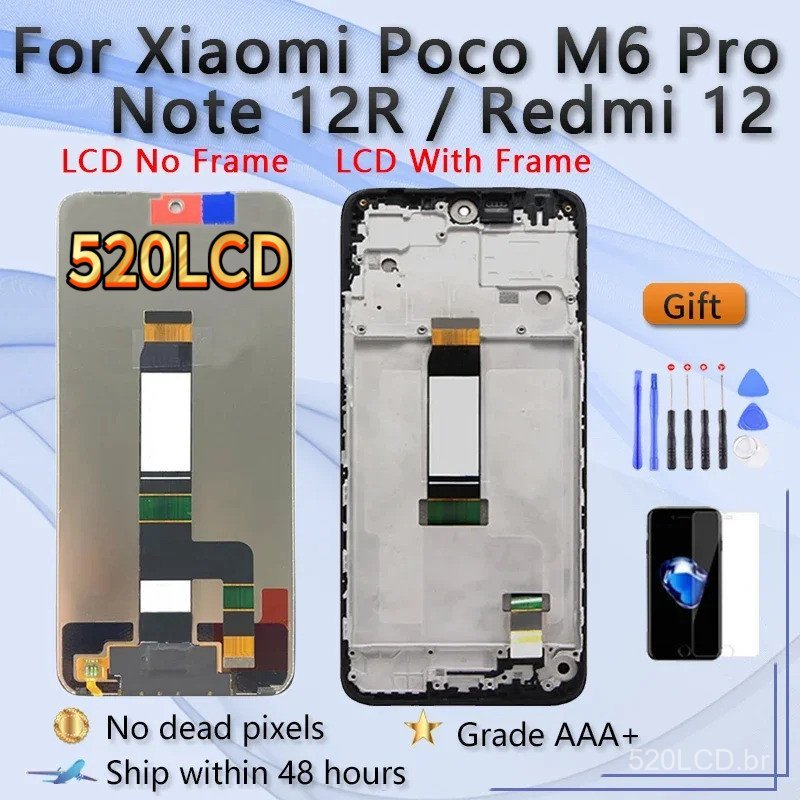 Tela LCD OEM de 6,79' para Xiaomi Redmi 12 Note 12R Poco M6 Pro 23076RA4BC 23053