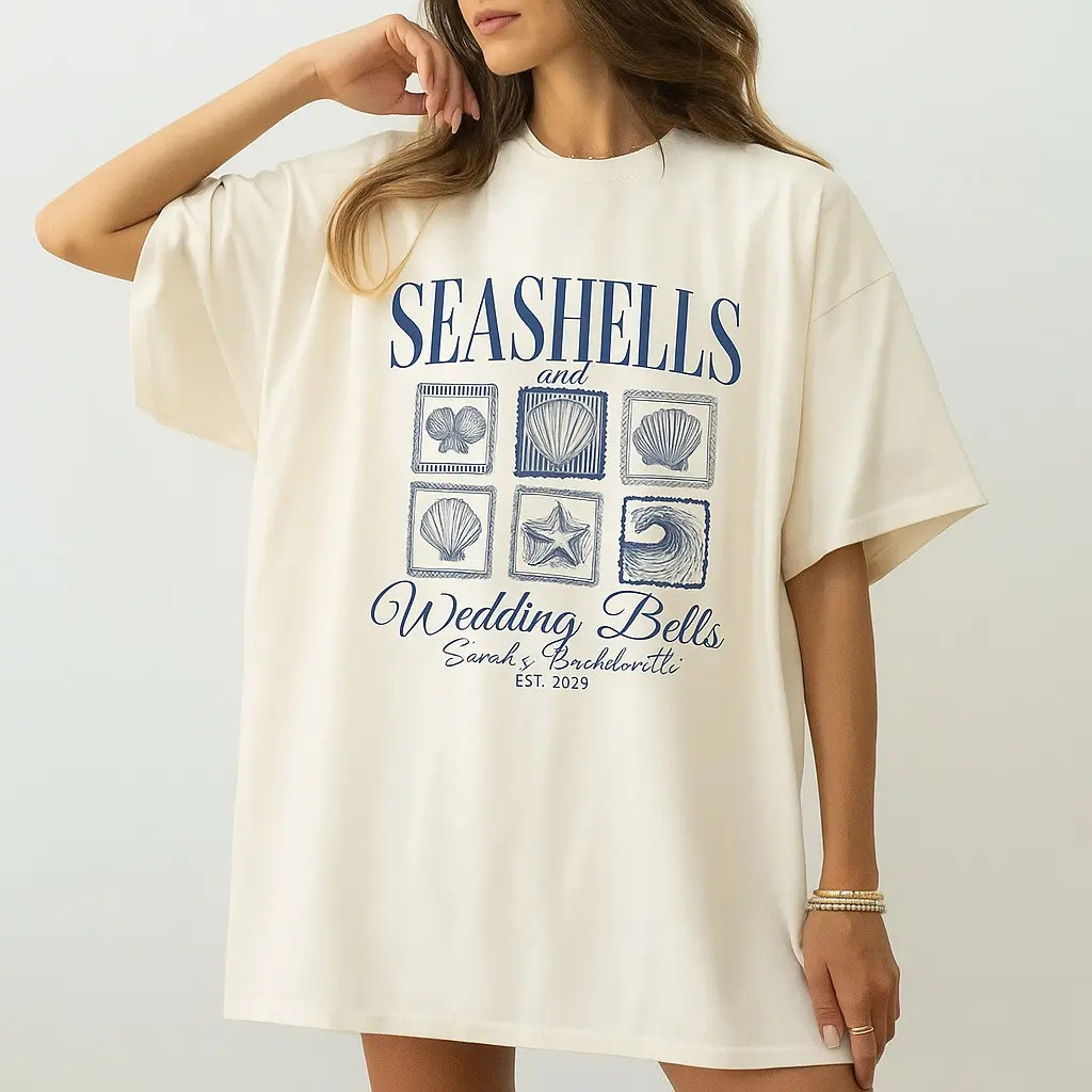 Camiseta Oversized Feminina Cool Camisa Academia Estampa Delicada Praia Conchas