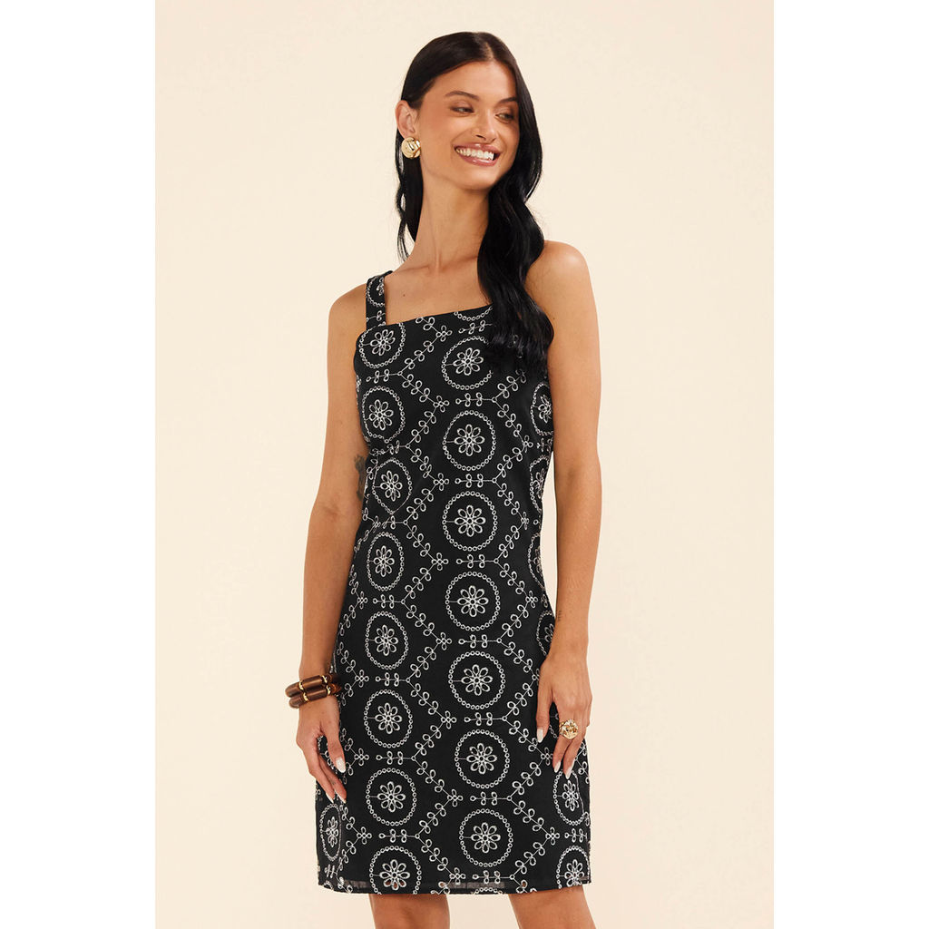 Vestido Feminino Curto Laise Floral Marialícia Preto