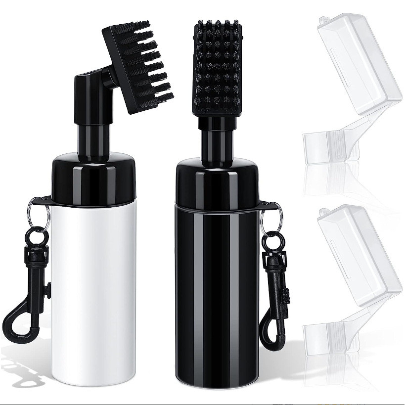 Escova de limpeza para tacos de golfe, Spray para limpeza de garrafas de água, tipo Push, escova para limpeza de cabeça 