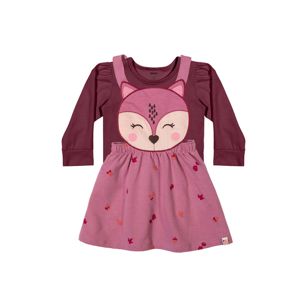 Conjunto Bebê Menina Vestido e Blusa Raposa Elian Bordô
