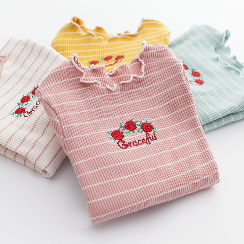Crianças crianças roupas meninas primavera outono camisa de fundo meninas listrado manga comprida topo versão coreana cr