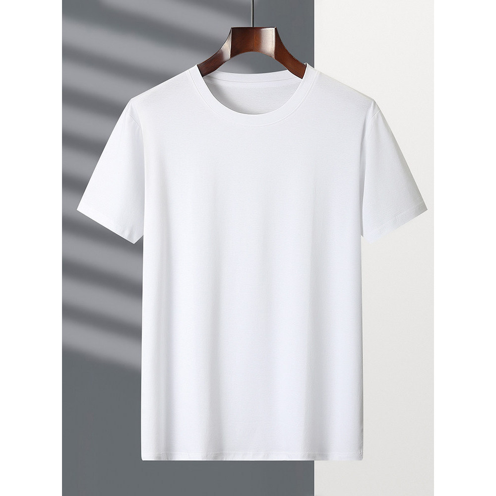 Verão em torno do pescoço 80 contagem 100% algodão mercerizado masculino de manga curta camiseta meia manga gelo seda pu