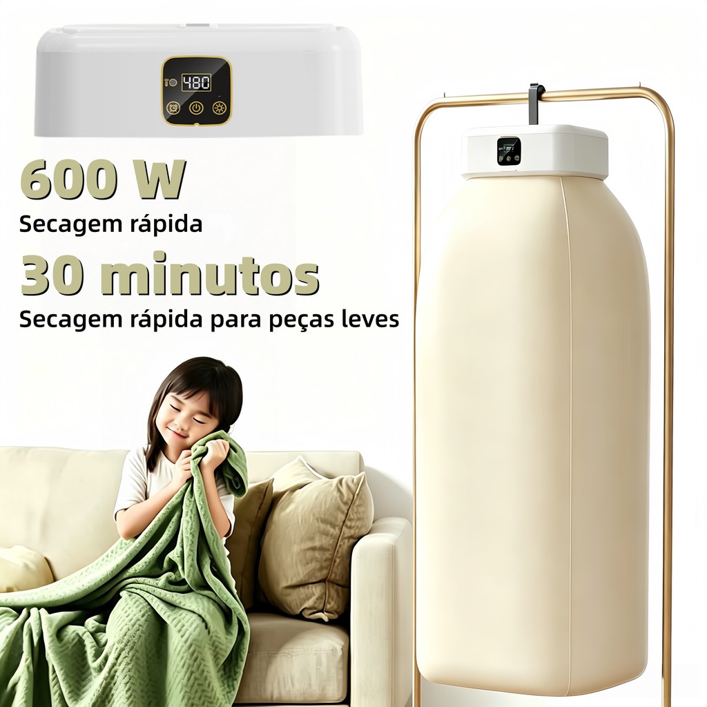 Secadora de roupa elétrica portátil, mini‑tipo cortina com gancho, voltagem 110V