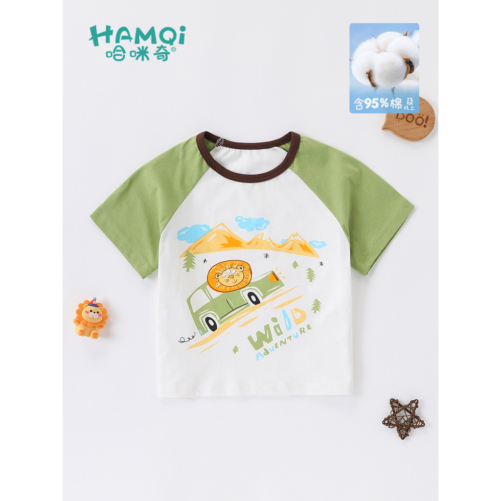 Meninos camiseta de manga curta verão novo estilo crianças pequenas impressão dos desenhos animados contraste cor camisa