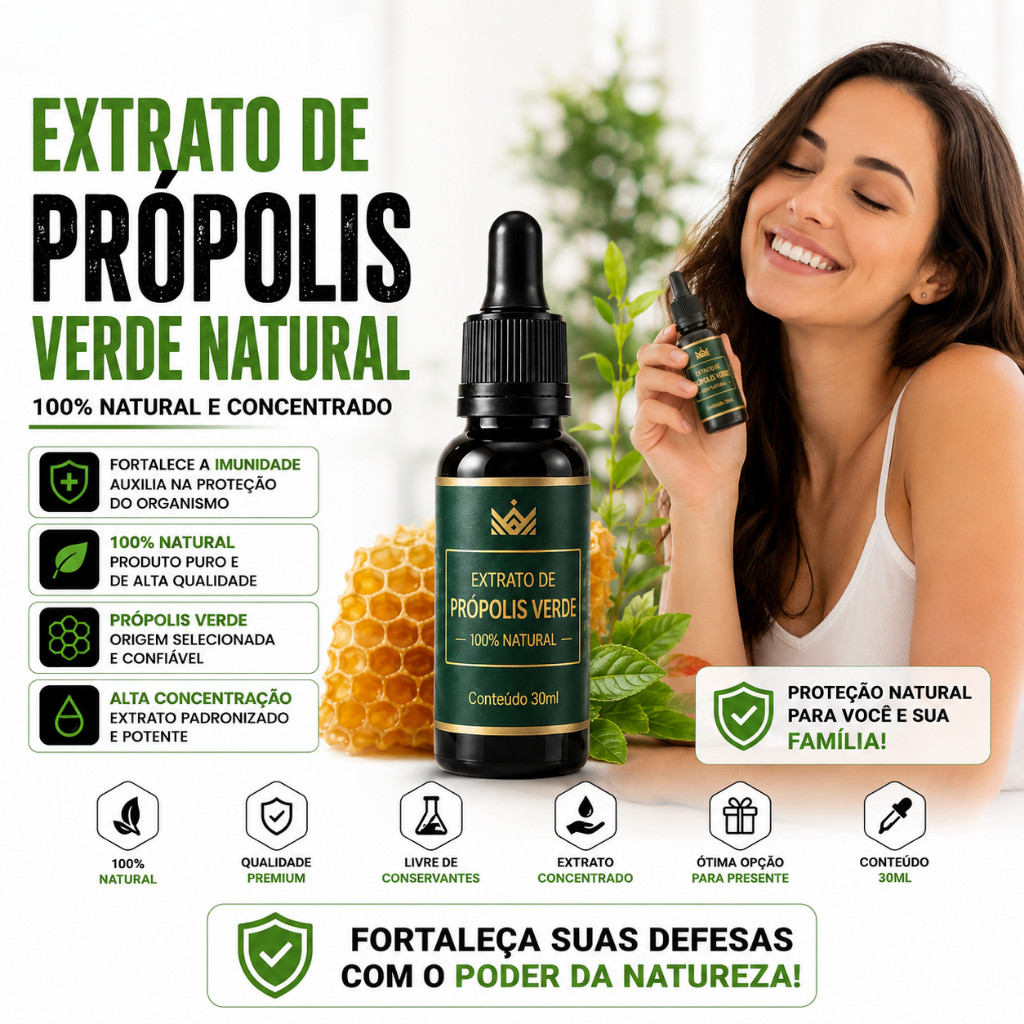 Extrato de Própolis Verde 30ml SUPER CONCENTRADO Com ou SEM ALCOOL 100% Natural Forte Original Vitty