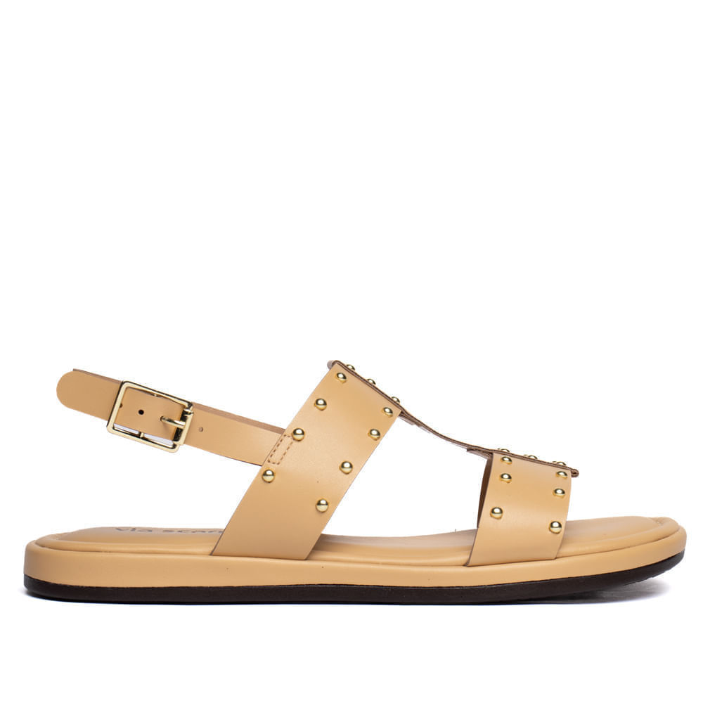 Sandália Rasteira Feminina Via Scarpa Apliques Dourados Creme