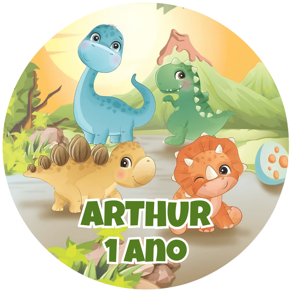 Kit 30, 50 ou 100 unidades Adesivos Circulares 5cm Dinossauros Aventureiros Lembrancinha de Festa Latinha Aniversário