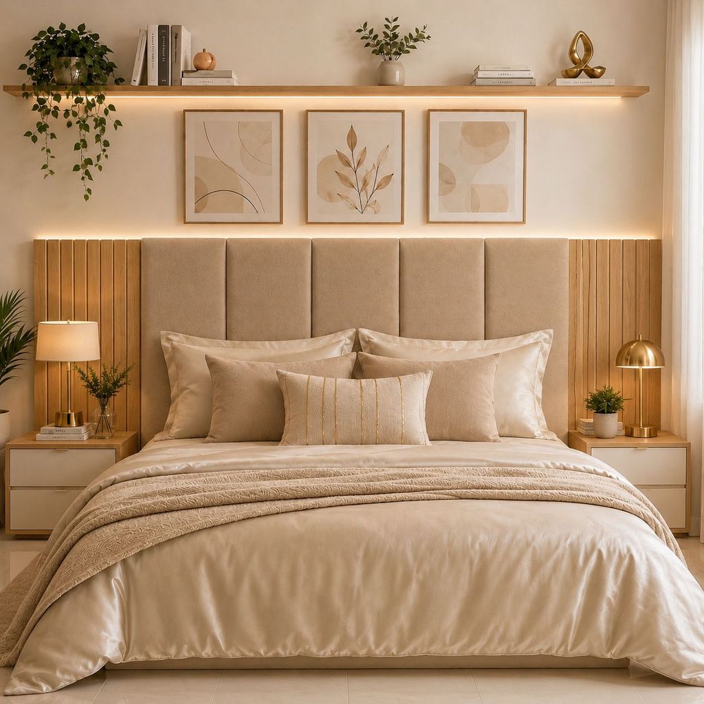 Kit Cabeceira Modular + Painel Ripado MDF Para Cama Box Casal Queen King Até 12 Peças Cabeceiras Autocolante