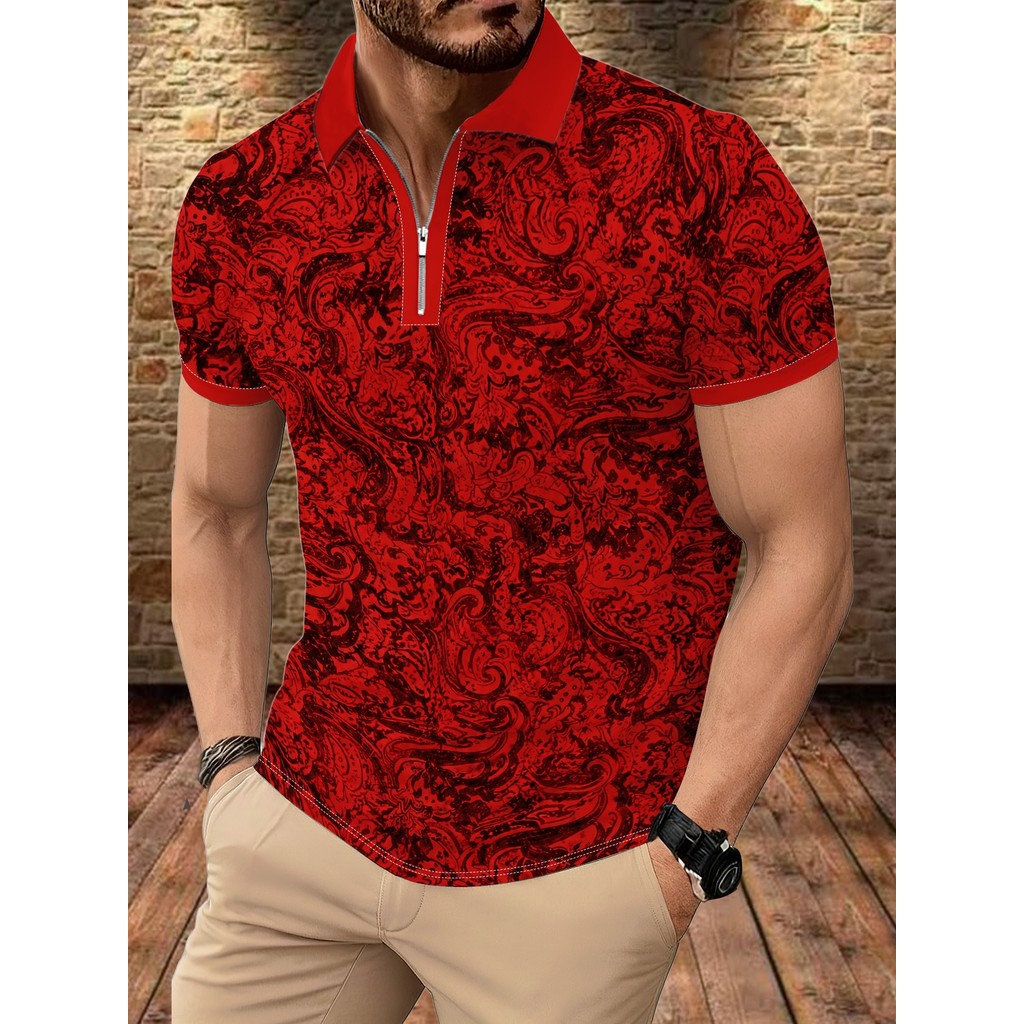 Camisa POLO masculina estampada Digital moda Casual lapela manga curta Top moderno exclusivo