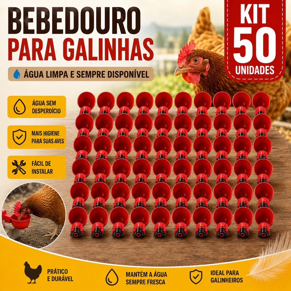 Bebedouros Automáticos Aves Galinhas Codornas Kit 50
